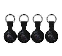 Black Crow Top Hat Compatible for AirTag Holder with Keychain Silicone Protective Case Cover 4PCS