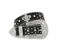 (black-crown, 125cm(49Inch)) Jasgood Rhinestone Studded Belt For Men Women, Western Leather Belt For Cowgirl Cowboy Vintage Bling