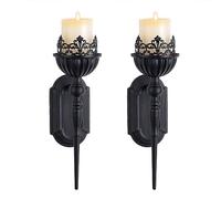 Black Crown and Scepter Design 2-Piece Wall Tea Light - Metal Mount"Iron Wall Candle Holder for Living Room, Bathroom, Dining