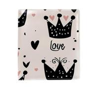 Black Crown Love Big Replaceable Book Cover, Reusable PU Leather Book Protector, Suitable for 9.8" x 11" Notebooks