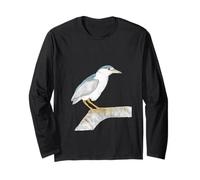 Black Crowned Night Heron Watercolor Illustration Long Sleeve T-Shirt