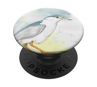 Black crowned Night Heron Watercolor Illustration PopSockets Adhesive PopGrip