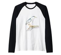 Black Crowned Night Heron Watercolor Illustration Raglan Baseball Tee