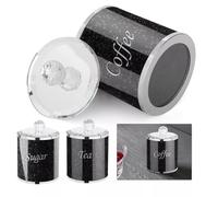 Black Crushed Diamond Ornament Bling Gift, Diamante Tea Coffee Sugar Canisters Jars Organiser Containers Set, 15 cm