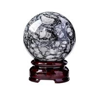 Black Crystal Ball Sphere Ornament with Stand Rare Crystals and Gemstones for Collecting, and White Geode Gift Rock and Decor,45~50mm