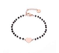 Black Crystal Bracelet for Women, Rose Gold and Silver Plated Stainless Steel Chain Wrist Bracelet with Charm Heart, Star, Four Leaf Clover (#1 Heart Shape, Rose Gold)