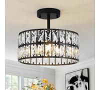 Black Crystal Ceiling Light Modern Black Chandelier Small Crystal Semi Flush Mount Ceiling Light Round Ceiling Pendant Light Fixture for Kitchen Island Foyer Hallway G9X4-Light D30CM