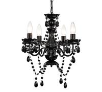 Black Crystal Chandelier, 4-Light Hardwired Ceiling Light Fixture - Small Elegant Acrylic Pendant, 41x44 cm, Decorative Lighting for Teen’s Bedroom and playrooms, Dining Room, Hallway, Entryway