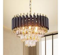 Black Crystal Chandelier Ceiling Light 3 Tier Round Pendant Light 5 x E14 Modern Crystal Ceiling Lamp Adjustable Chain for Dining Room Living Room Bedroom