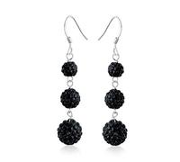 Black Crystal Pave Round Graduated Three Tier Disco Ball Linear Dangle Chandelier Earrings for Women Teen.925 Sterling Silver