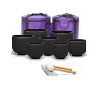 Black Crystal Singing Bowls Chakra Set Of 7 With Heavy Duty Carrying Cases And Singing Bowl Mallet Suede Strikers(432 hz 6-12 inch 7pcs)