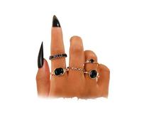 Black Crystal Statement Rings for Women Chunky Stacked Knuckle Rings Set Vintage Midi Finger Ring Punk Vintage Bachelor Party Jewelry Gift, M, Metal, No Gemstone