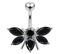 Black Crystal Stone Fancy Bee Shape Sterling Silver Belly Bars Piercing