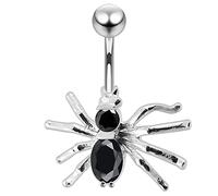 Black Crystal Stone Fancy Spider Sterling Silver Belly Bars Piercing