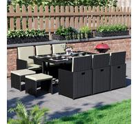 (Black) Cuba 10 Seat Rattan Garden Set Dining Table UKFR