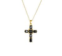 Black Cubic Zirconia Cross Gold Necklace Religious Christian Catholics Choker Christmas Birthday Jewellery Gift for Women Daughter Granddaughter Friendship