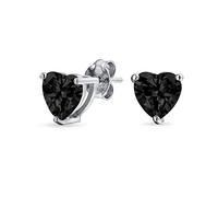 Black Cubic Zirconia Heart Shaped AAA CZ Solitaire Stud Earrings For Women .925 Sterling Silver 7MM