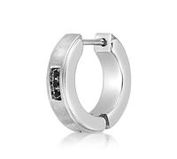 Black Cubic Zirconia Single Hoop Earring for Men in Stainless Steel with Black Ion Plating and Line Accent Inlay by Metro Jewelry, Metal Gemstone, Cubic Zirconia