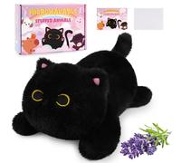 Black Cuddly Toy Cat, 10 Inch Heat Cushion Stuffed Toy Cat Plush Toy, Warming Cuddly Toy Warming in the Microwave Warming Weighted Animals Gift for Adults Children 3+ Years