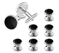 Black Cufflinks For Men, 8 Pcs Cufflinks and Studs Set Mens Cufflinks for Dress Tuxedo Shirts Classic Business Cuff links for Father Husband for Wedding Anniversary Wedding Gift