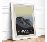 Black Cuillin Peak Minimalist Framed Wall Art Print A3 (42×29.7cm) White,