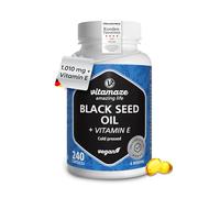 Black Cumin Oil Capsules Cold Pressed 1,010 mg (Nigella Sativa) with Vitamin E, 240 Vegan Capsules for 4 Months, Dietary Supplement without Additives, Egyptian Black Seed Oil, Made in Germany