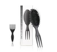 Black Curl Defining Brush for Curly Hair - Styling and Detangler Brush with Comb for Curly Hair; Includes Bonus Hairstyling Tool; Vegan Fiber and Nylon Faux Boar Bristles to Smooth and Detangle