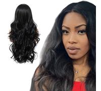 Black Curly Wigs for Women, 27inch Synthetic Middle Part Long Wavy Wigs with Inner Mesh, Natural Looking Curly Hair
