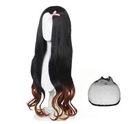 Black Curly Wigs for Women with Pink Bow Hairpin Wig Cap, Orange Gradient Ends Wigs Layered Natural Synthetic Wig Costume Hair Wig Anime Cosplay Full Head Wigs for Halloween Christmas Party Carnival