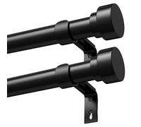 Black Curtain Poles for Eyelet Curtains Metal Extendable Curtain Rod Adjustable Voile Curtain Poles for Windows Door (Black, 76-380cm, A1, 2Pcs)