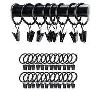 Black Curtain Rod Ring Clips, 24 Pack Rustproof Metal Drapery Ring with Hook/Hanger Clips with Eyelets for Holding Heavy Curtains Rod Set and Drapes (38 mm)