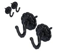 Black Curtain Tie Back Hooks - Modern & Classic Designs, Screw In Tassel Hold Rosette Hooks (U Shaped) - Pack of 2