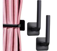 Black Curtain Tie Backs, No Drill Curtain Holdbacks Hooks, A Great Helper For Decorating A Room, 4 Pack Adhesive Wall Hooks For Organizing Curtains In Living Room Bedroom Bathroom