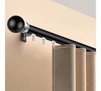 Black Curtain Track System 1-Channel Wall-Mounted with Accessories Noise-Free Rollers Ideal for Living Room Bedroom Office Hotel - 5.4m/17.7ft Room Divider.