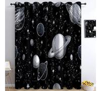 Black Curtains Eyelet Soft Thermal Insulated Blackout Curtains, Cartoons Universe Planets Pattern Ring Top Window Drapes for Bedroom Living Room bathroom W 66" X L 72" (2 Panels)