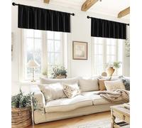 Black Curtains Valances for Bathroom Shower Window Waterproof,60 Wide Enough Ruffle Rod Pocket Set 2 Pack Blackout Room Darkening Small Window Treatments Valance for Kitchen Living Room,14 Inch Length