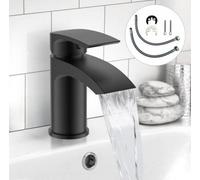 Black Curve Waterfall Cloakroom Mini Basin Mixer Tap Sink Mono Bathroom +Fixing By Buyaparcel