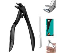 Black Curved Nail Clipper - Ergonomic & Easy for Seniors, Non-Slip Long Handled Toenail Clippers, Unique Angled Head Curve Wide Jaw Opening, Heavy Duty Nail Clippers for Thick Nails (Black)