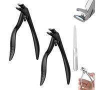 Black Curved Nail Clipper - Ergonomic & Easy for Seniors, Non-Slip Long Handled Toenail Clippers, Unique Angled Head Curve Wide Jaw Opening, Heavy Duty Nail Clippers for Thick Nails (Black*2)