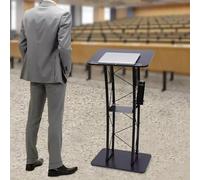 Black Curved Podium Stand - Metal Lectern for Classroom, Stage & Church - Versatile Pulpit for Speeches, Ceremonies & Events - Professional Presentation Equipment for Effective Communication