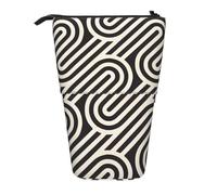 Black Curved Texture Expandable Stand Pencil Pouch, Multi-Design Oxford Fabric, Adjustable Height, Multi-Use Cosmetic Bag
