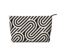 Black curved texture Prints Corduroy cosmetic bag for cosmetics storage with zipper closure for travel, camping, and daily use