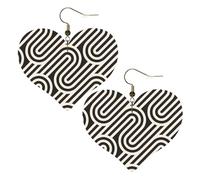 Black curved texture Prints Stylish Heart-Shaped Earrings Lightweight Women'S Accessories Perfect For Parties And Valentine'S Day.