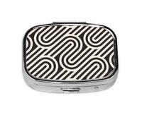 Black Curved Texture Square Pill Box with Full Print Design - Portable Metal Travel Case for Vitamins & Medication, 2.2x1.6x0.7 Inch.