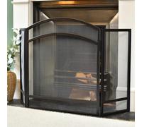 Black Curved Three Fold Fireguard Fire Screen - Classic Style Mesh Guard for Log Burners & Open Fires - Spark & Debris Protection