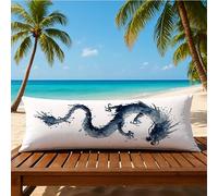 Black Cushion Covers 16x57 Inch, Rectangle Cushion Covers Set of 1, Decorative Pillow Dragon Pattern, Velvet Soft Pillowcases for Bedroom Livingroom Sofa Home Decor, Double Sided Printing PjY3799 2-5