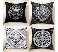 Black Cushion Covers 26x26 Inch, Waterproof Outdoor Cushions Covers Pattern Decorative Pillows Double-Sided Printing Set of 4 with Invisible Zipper for Room Home Decor, Gifts for Women -bby2501180