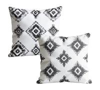Black Cushion Covers 35 x 35cm Waterproof Linen Pillow Cases 2 Pack, Double-Sided Bohemia Print with Invisible Zipper, Easter Decorations Sofa Cushions for Bedroom Garden Outdoor 14x14 inch M-w-8444