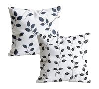 Black Cushion Covers 35 x 35cm Waterproof Linen Pillow Cases 2 Pack, Double-Sided Leaf Print with Invisible Zipper, Easter Home Decoration Sofa Cushions for Bedroom Garden Outdoor 14x14 inch M-w-9095