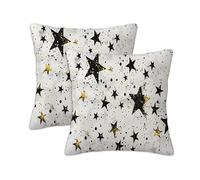 Black Cushion Covers 40 x 40 cm Set of 2 Outdoor Cushions Star, Waterproof Linen Square Pillow Covers with Stitched Edge, Outdoor Throw Pillow Decorative for Office Home Garden Furniture Garden S-1022